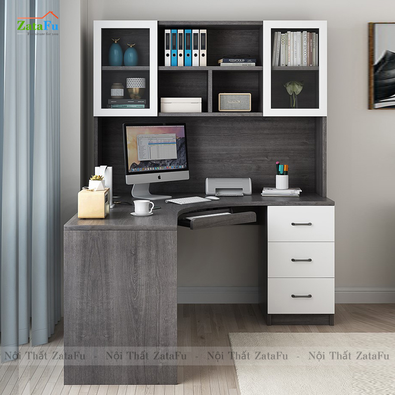 Bàn học bàn làm việc chữ L đi liền kệ sách lớn BLV-56