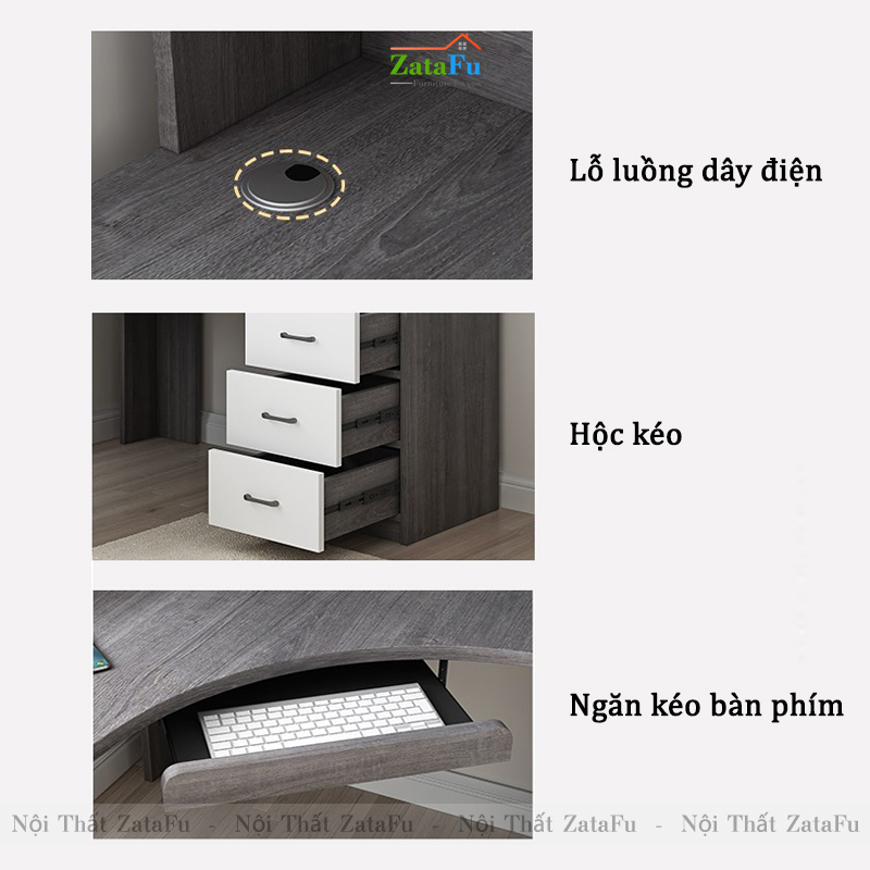Bàn học bàn làm việc chữ L đi liền kệ sách lớn BLV-56