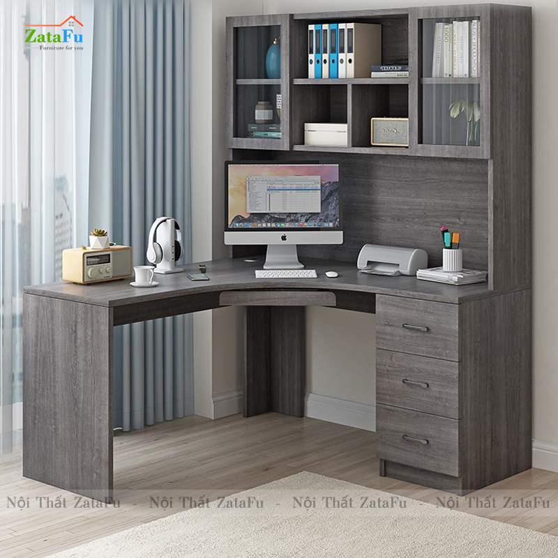 Bàn học bàn làm việc chữ L đi liền kệ sách lớn BLV-56