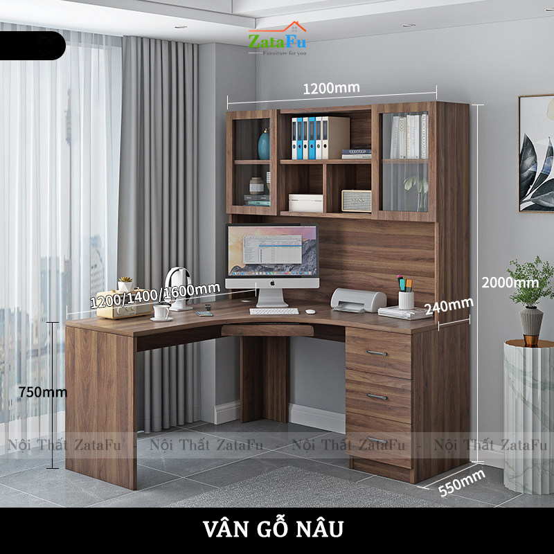 Bàn học bàn làm việc chữ L đi liền kệ sách lớn BLV-56