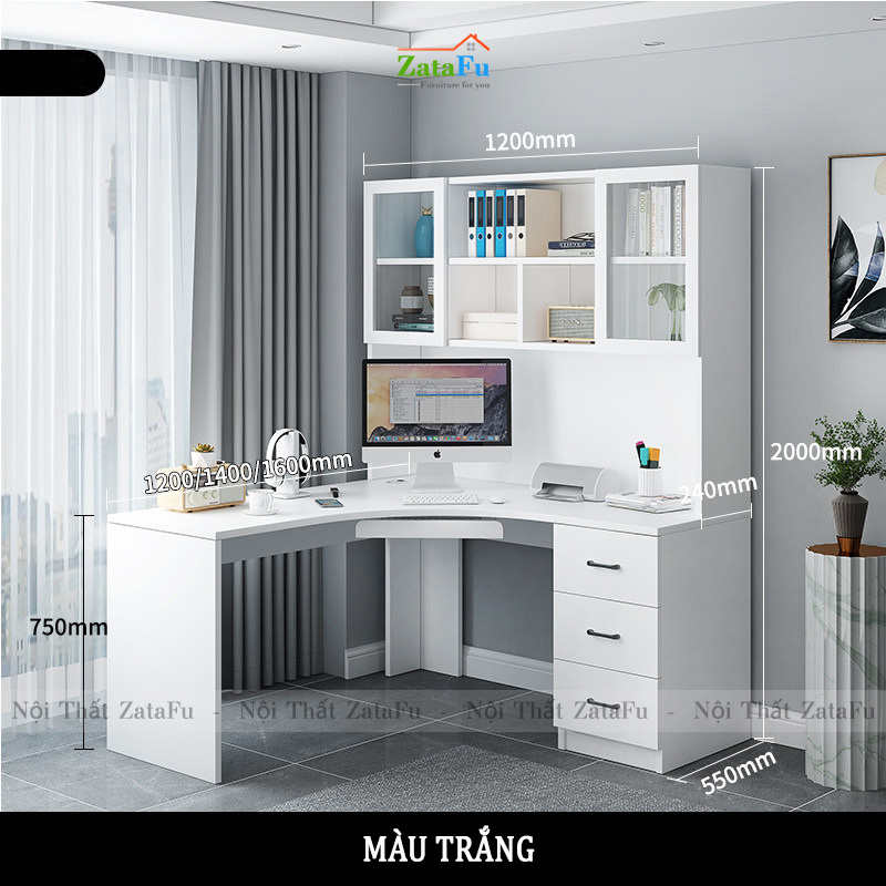 Bàn học bàn làm việc chữ L đi liền kệ sách lớn BLV-56