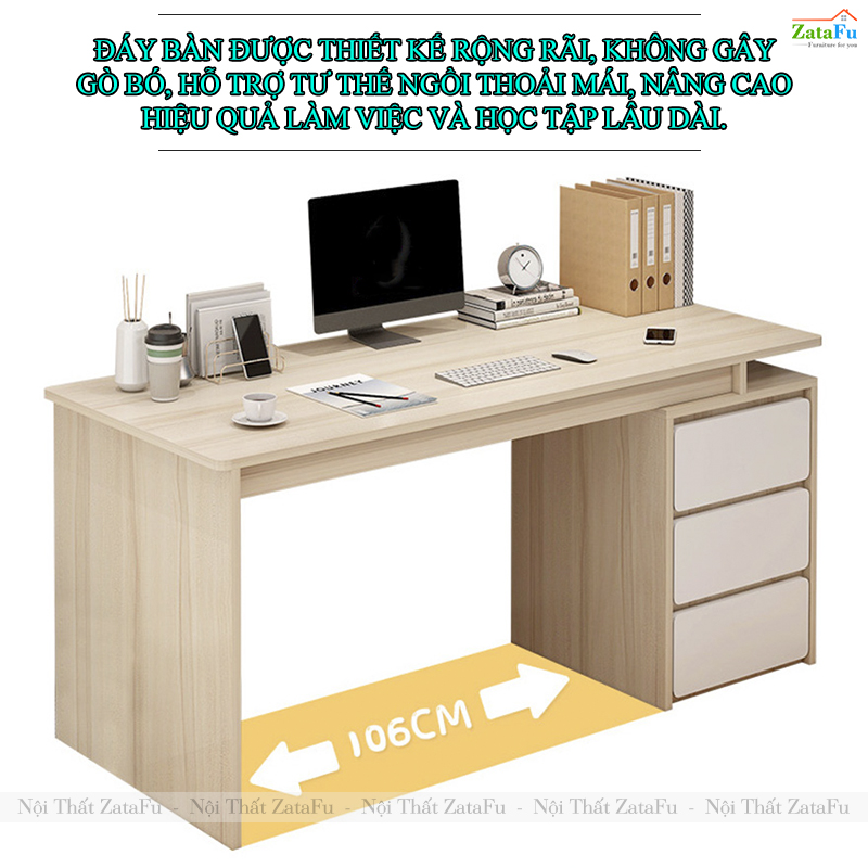 Bàn Học Bàn Làm Việc 3 Ngăn Tủ Thiết Kế Hiện Đại Gỗ MDF BLV-147 ZataFu