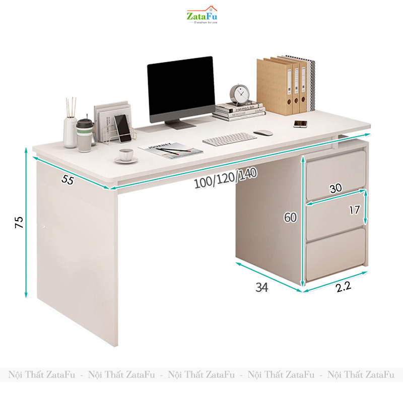 Bàn Học Bàn Làm Việc 3 Ngăn Tủ Thiết Kế Hiện Đại Gỗ MDF BLV-147 ZataFu