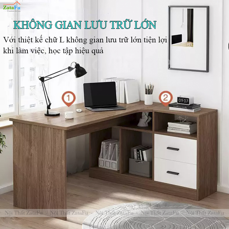 Bàn Làm Việc Chữ L Góc Tường Kết Hợp Hộc Tủ Hiện Đại BLV-149 ZataFu