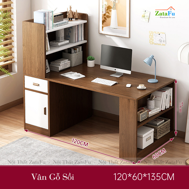 Bàn làm việc gỗ hiện đại cao cấp kèm kệ sách BLV-29