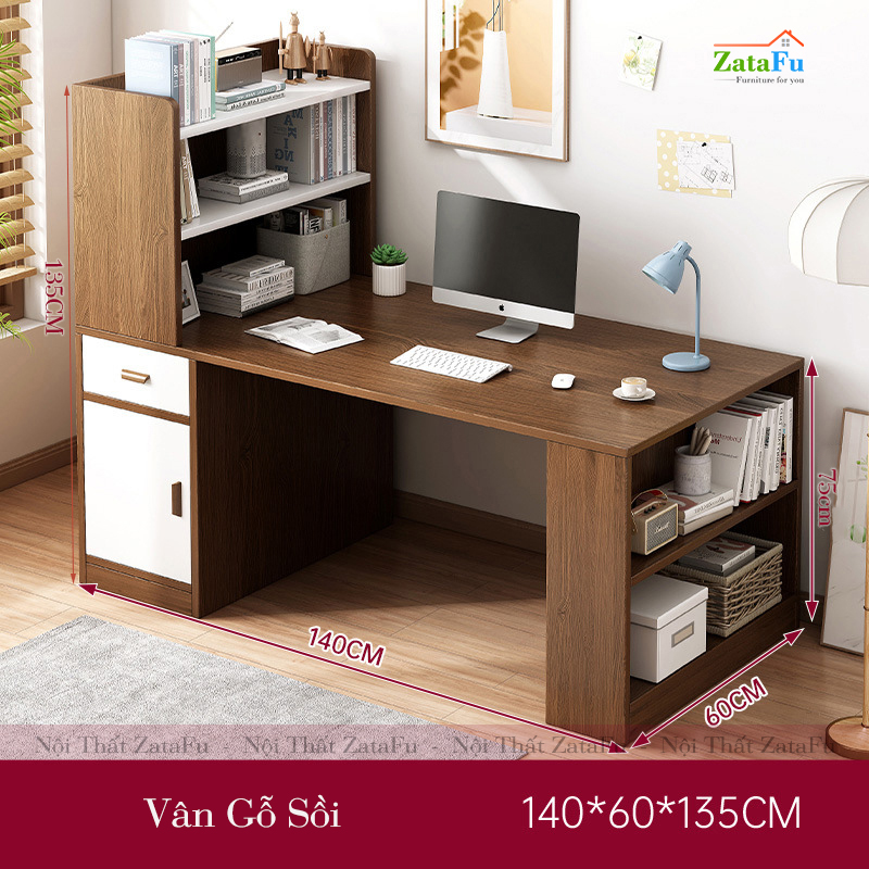 Bàn làm việc gỗ hiện đại cao cấp kèm kệ sách BLV-29