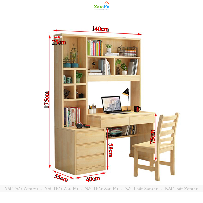 Bàn Học Bàn Làm Việc Liền Kệ Sách Gỗ MDF Hiện Đại BLV-151 ZataFu