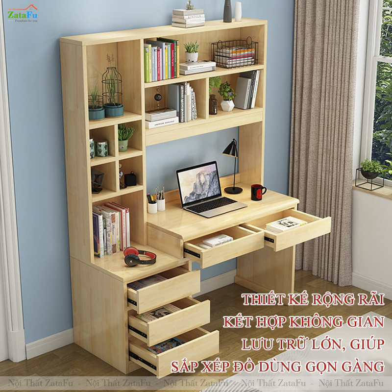 Bàn Học Bàn Làm Việc Liền Kệ Sách Gỗ MDF Hiện Đại BLV-151 ZataFu