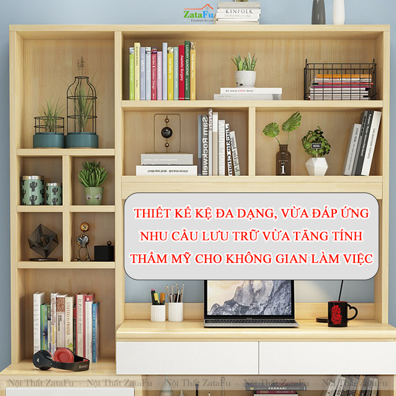 Bàn Học Bàn Làm Việc Liền Kệ Sách Gỗ MDF Hiện Đại BLV-151 ZataFu
