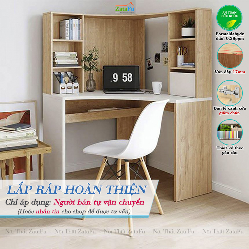 Bàn Làm Việc Bàn Học Góc Tường Nhiều Ngăn Gỗ MDF BLV-150 ZataFu