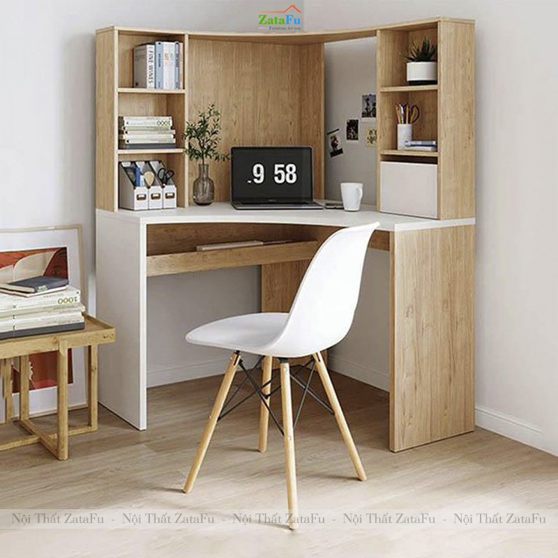 Bàn Làm Việc Bàn Học Góc Tường Nhiều Ngăn Gỗ MDF BLV-150 ZataFu