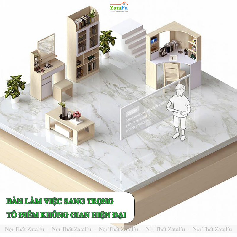 Bàn Làm Việc Bàn Học Góc Tường Nhiều Ngăn Gỗ MDF BLV-150 ZataFu