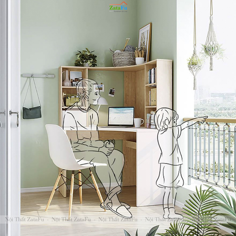 Bàn Làm Việc Bàn Học Góc Tường Nhiều Ngăn Gỗ MDF BLV-150 ZataFu