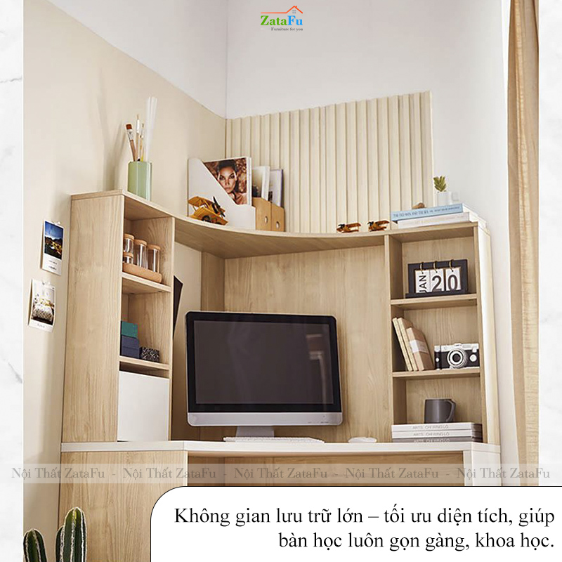 Bàn Làm Việc Bàn Học Góc Tường Nhiều Ngăn Gỗ MDF BLV-150 ZataFu