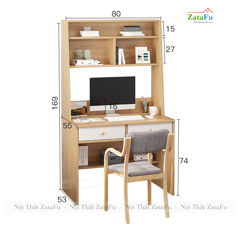 Bàn làm việc vi tính lắp ráp có kệ sách BLV-23