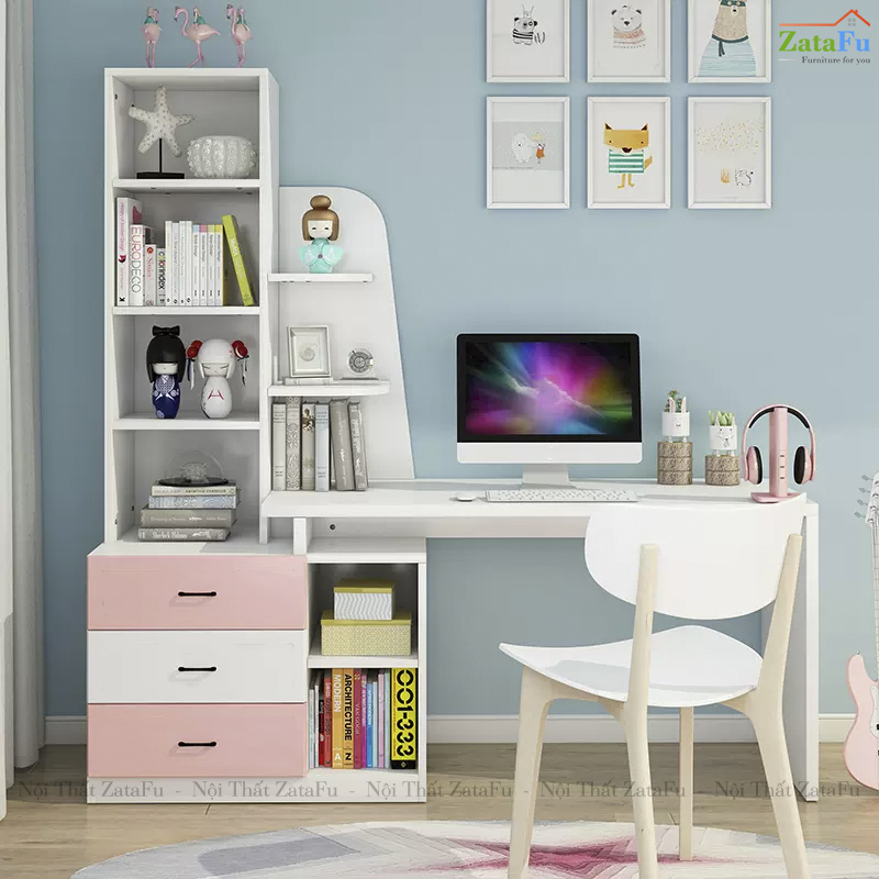 Bàn Làm Việc Thiết Kế Hình Cánh Buồm Kết Hợp Thêm Kệ BLV-126