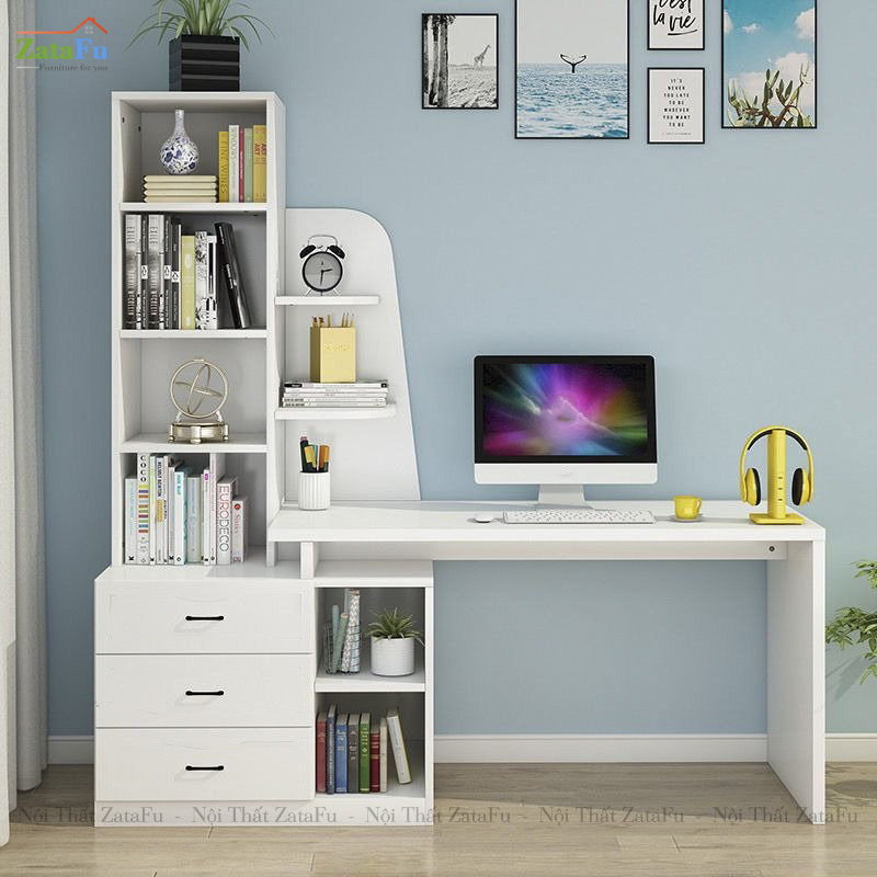 Bàn Làm Việc Thiết Kế Hình Cánh Buồm Kết Hợp Thêm Kệ BLV-126