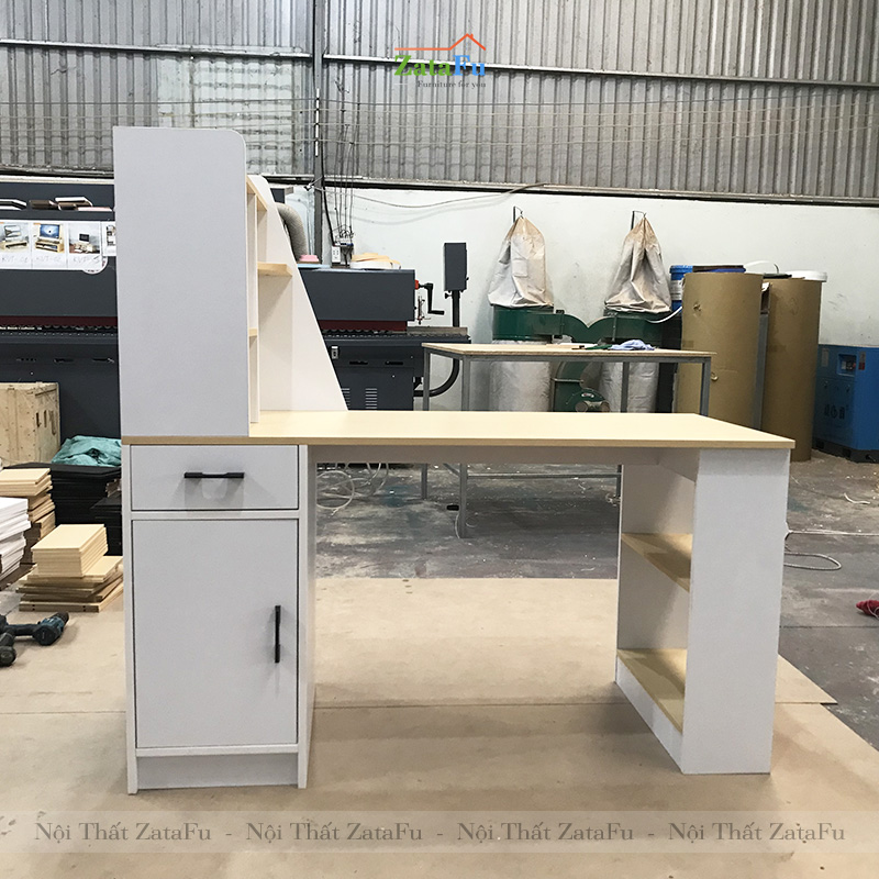 Bàn làm việc gỗ hiện đại cao cấp kèm kệ sách BLV-29