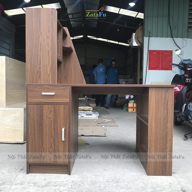 Bàn làm việc gỗ hiện đại cao cấp kèm kệ sách BLV-29