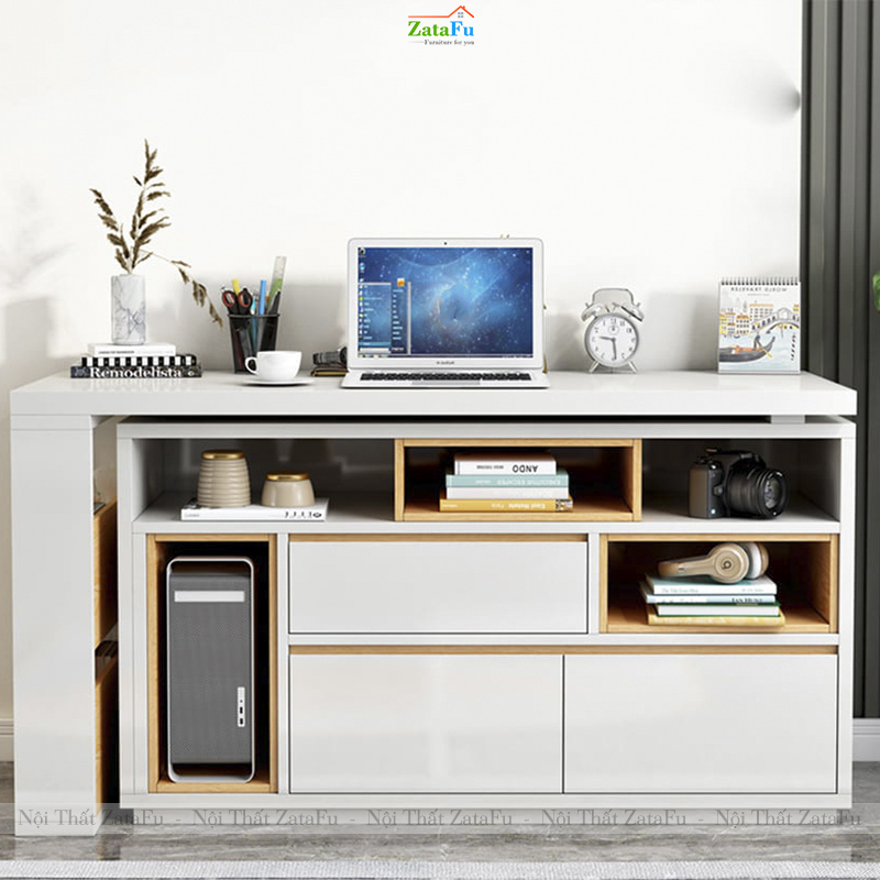 Bàn Làm Việc Chữ L Kèm Tủ Tùy Chỉnh Có Thể Xoay Ngang BLV-158 ZataFu