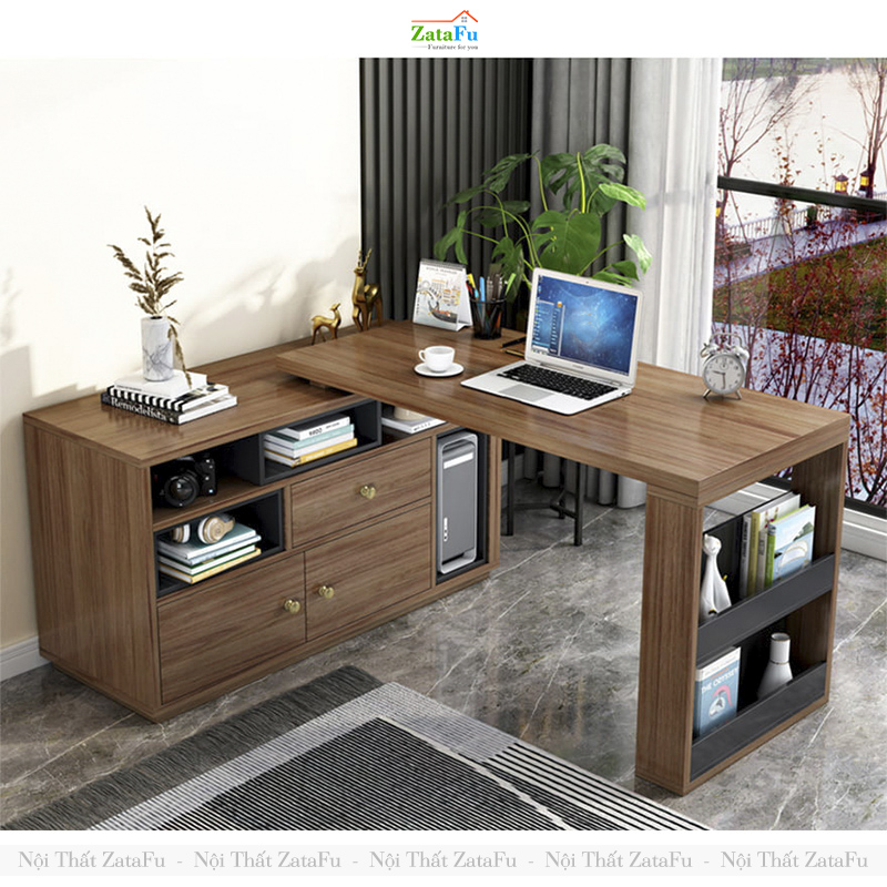 Bàn Làm Việc Chữ L Kèm Tủ Tùy Chỉnh Có Thể Xoay Ngang BLV-158 ZataFu
