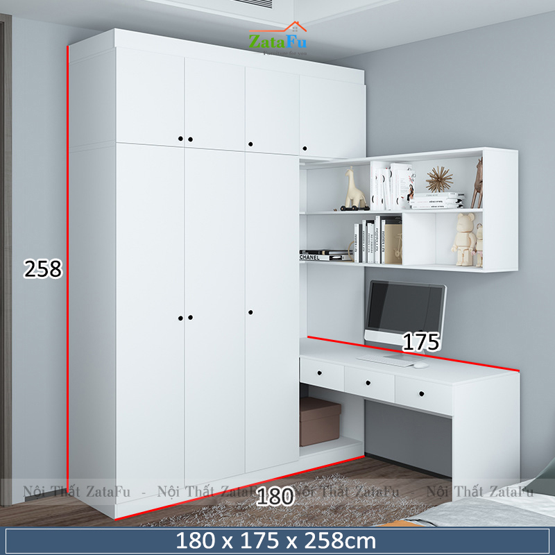 Bàn làm việc, bàn vi tính phối hợp tủ quần áo và kệ treo tường BLV-84