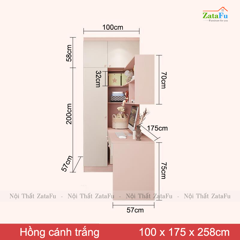 Bàn làm việc, bàn vi tính phối hợp tủ quần áo và kệ treo tường BLV-84
