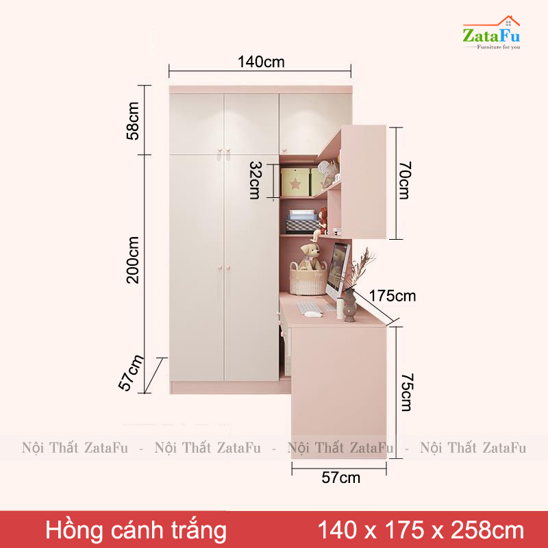 Bàn làm việc, bàn vi tính phối hợp tủ quần áo và kệ treo tường BLV-84