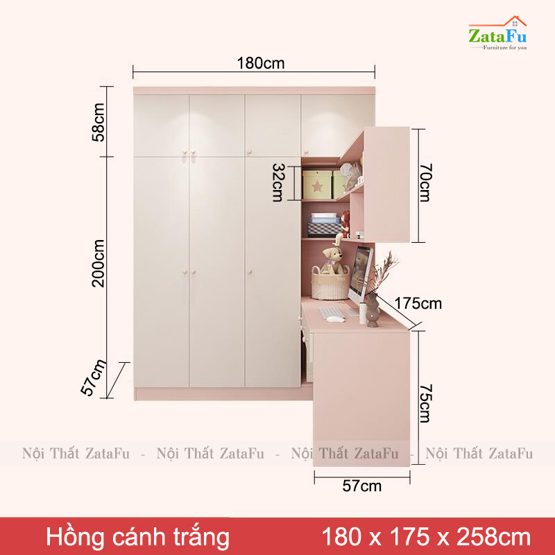 Bàn làm việc, bàn vi tính phối hợp tủ quần áo và kệ treo tường BLV-84