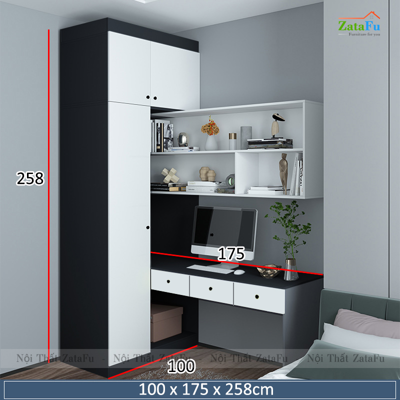 Bàn làm việc, bàn vi tính phối hợp tủ quần áo và kệ treo tường BLV-84