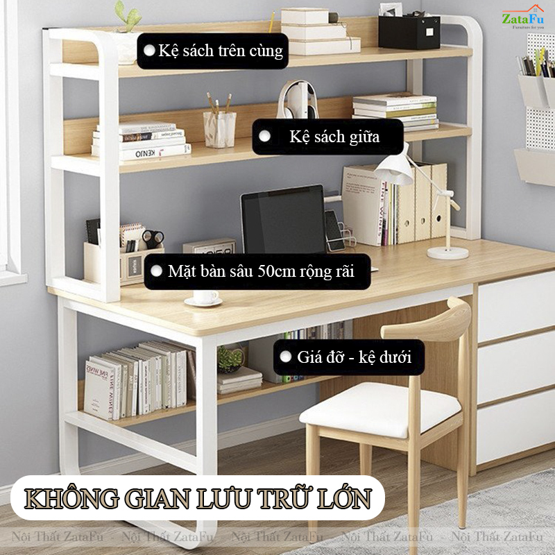 Bàn Học Bàn Làm Việc Gỗ MDF Kết Hợp Khung Sắt Sơn Tĩnh Điện BLV-153 ZataFu