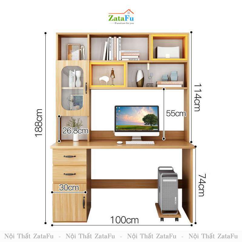 Bàn học bàn làm việc liền kệ nhiều màu BLV-59
