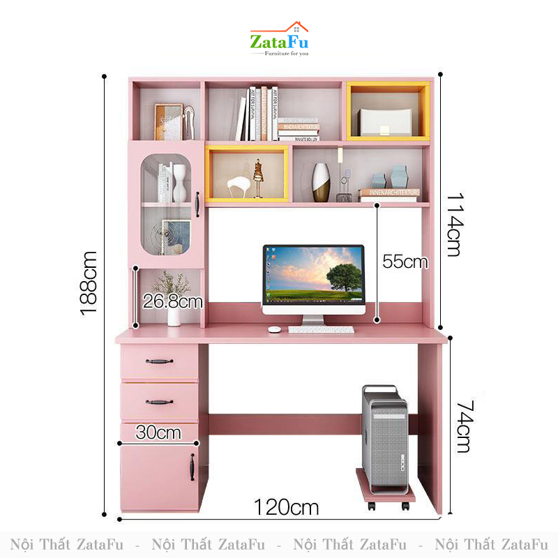 Bàn học bàn làm việc liền kệ nhiều màu BLV-59