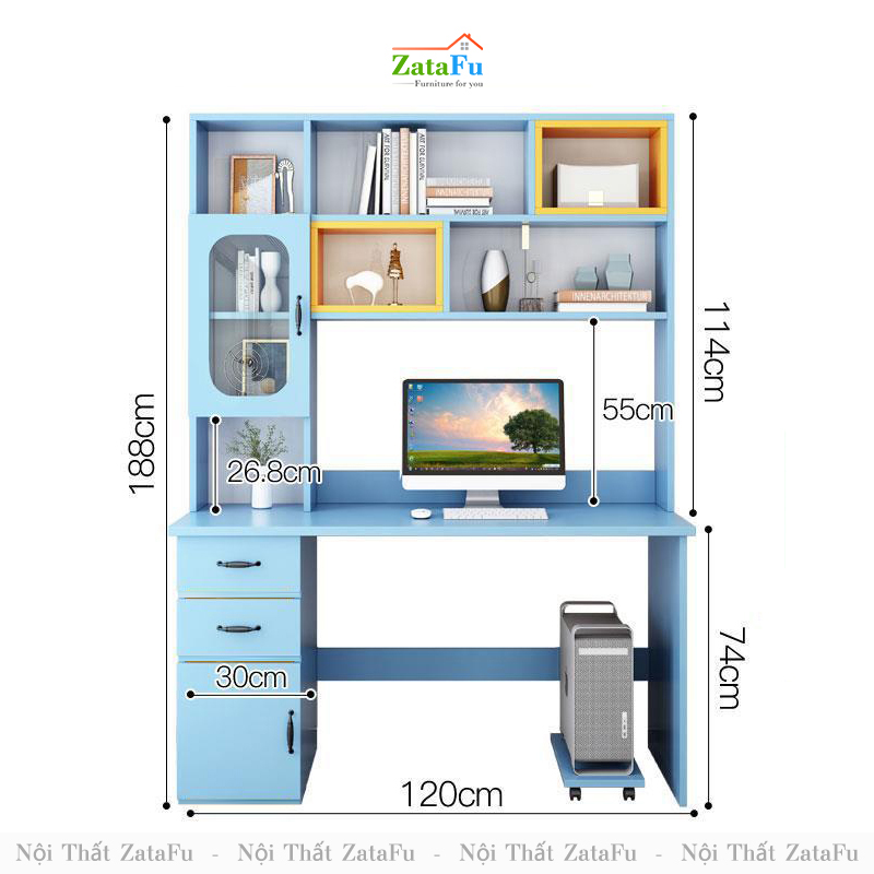 Bàn học bàn làm việc liền kệ nhiều màu BLV-59
