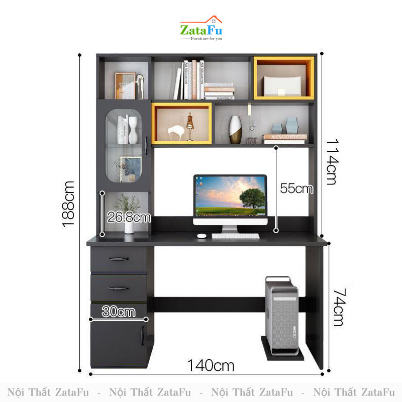 Bàn học bàn làm việc liền kệ nhiều màu BLV-59