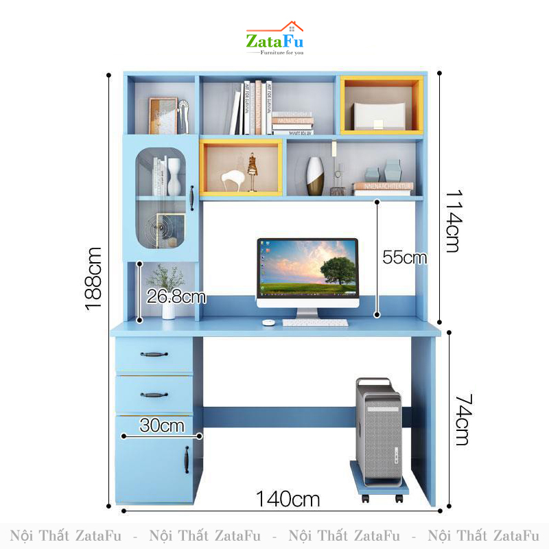 Bàn học bàn làm việc liền kệ nhiều màu BLV-59