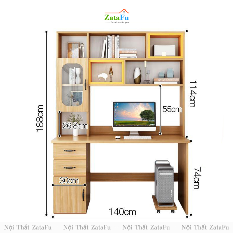 Bàn học bàn làm việc liền kệ nhiều màu BLV-59