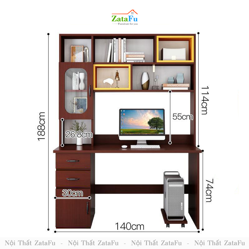 Bàn học bàn làm việc liền kệ nhiều màu BLV-59