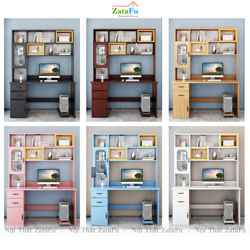 Bàn học bàn làm việc liền kệ nhiều màu BLV-59