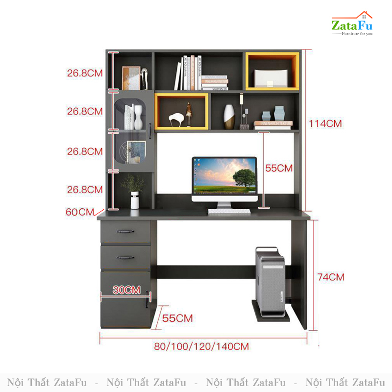 Bàn học bàn làm việc liền kệ nhiều màu BLV-59