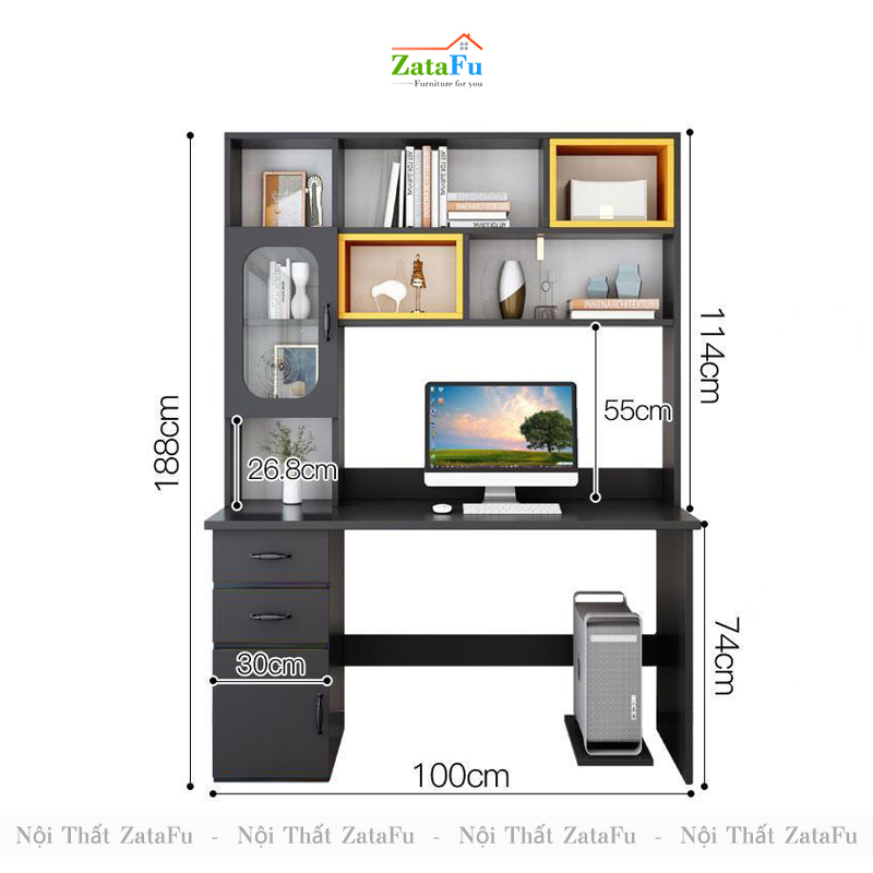 Bàn học bàn làm việc liền kệ nhiều màu BLV-59