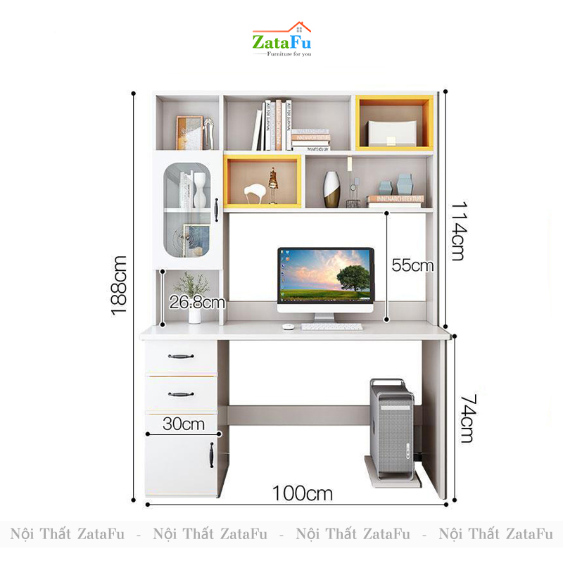 Bàn học bàn làm việc liền kệ nhiều màu BLV-59
