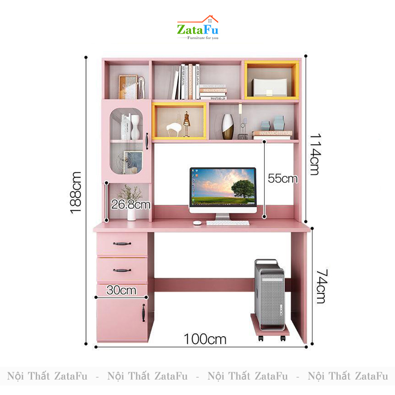 Bàn học bàn làm việc liền kệ nhiều màu BLV-59
