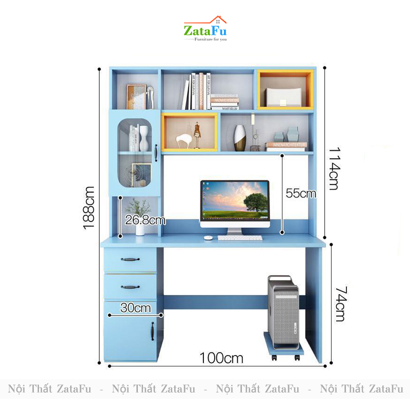 Bàn học bàn làm việc liền kệ nhiều màu BLV-59