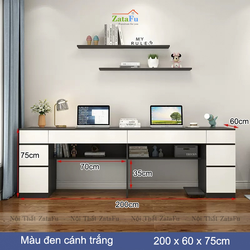 Bàn Học Đôi 2 Người Ngồi Có Nhiều Ngăn Kéo Ván MDF Dày 17mm BLV-102 ZataFu