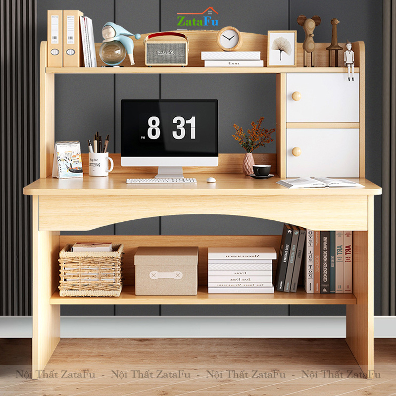 Bàn làm việc gỗ kèm kệ sách BLV-30
