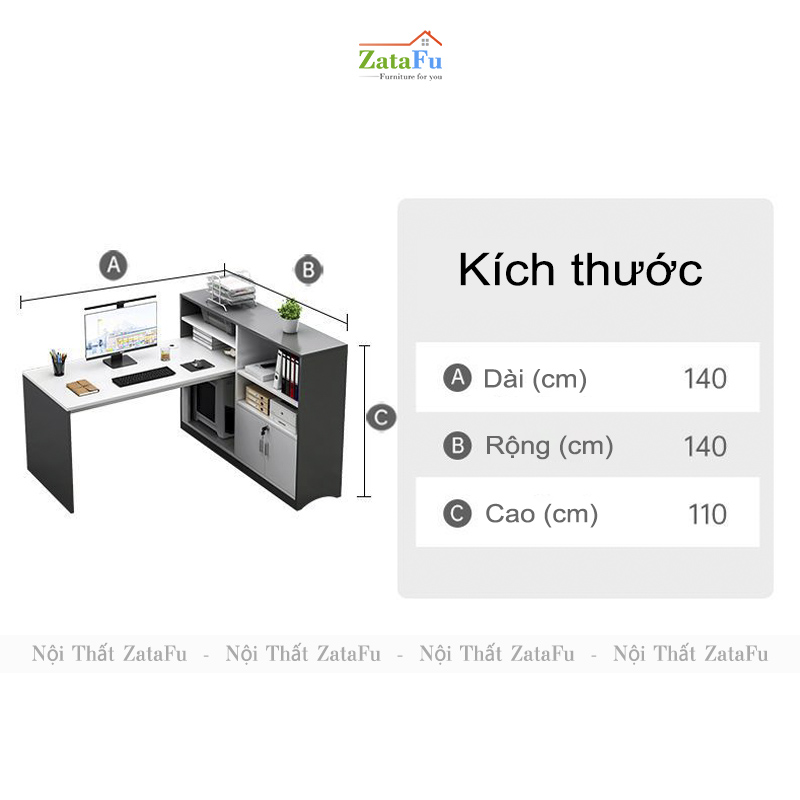 Bàn làm việc văn phòng chữ L có kệ sách BLV-97