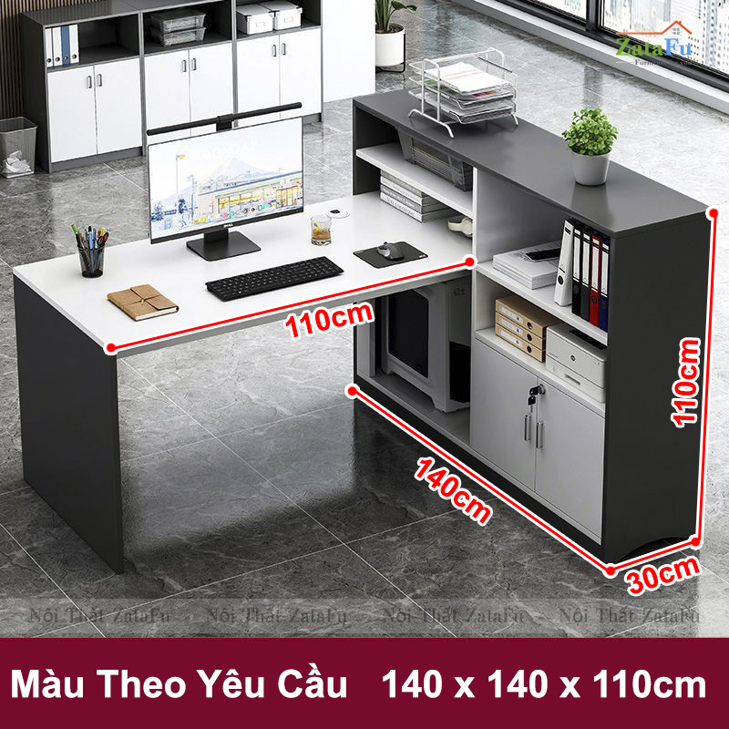 Bàn làm việc văn phòng chữ L có kệ sách BLV-97