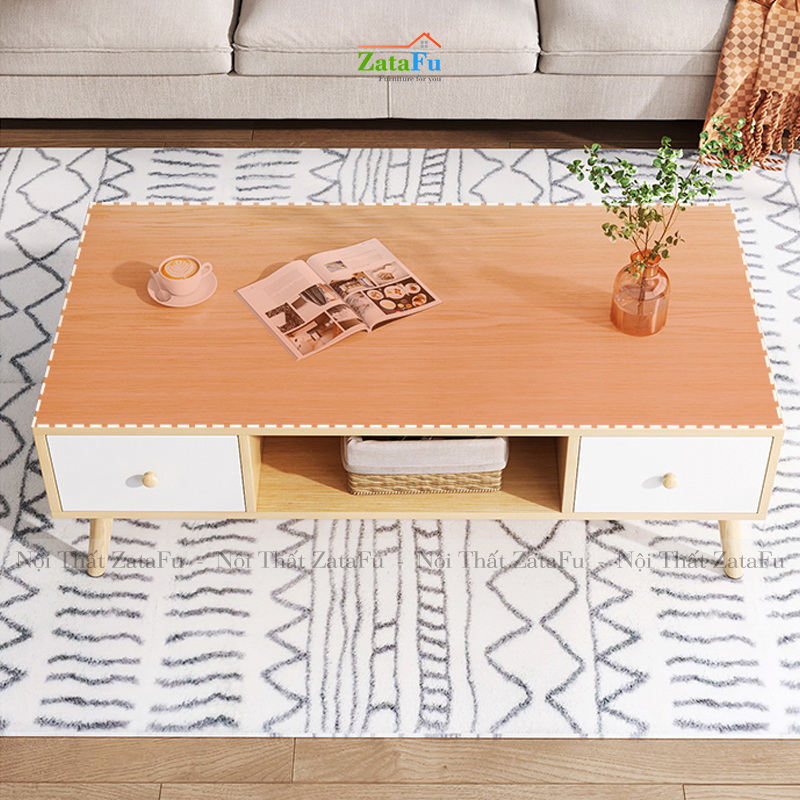 Bàn sofa chân gỗ với 4 hộc tủ kéo thiết kế đơn giản BSF-09