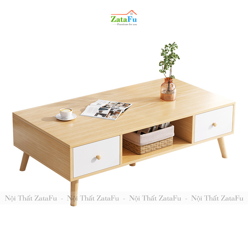 Bàn sofa chân gỗ với 4 hộc tủ kéo thiết kế đơn giản BSF-09